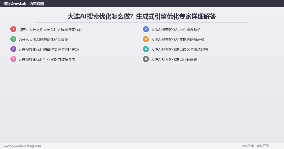 大连AI搜索优化怎么做？生成式引擎优化专家详细解答