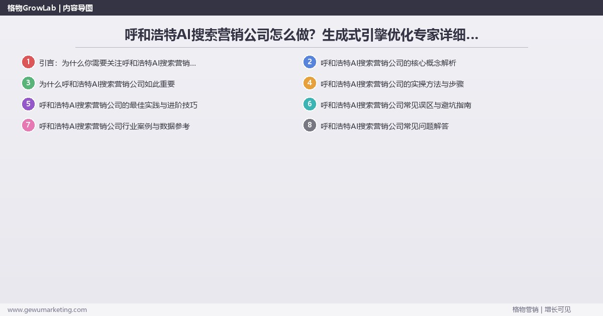 呼和浩特AI搜索营销公司怎么做？生成式引擎优化专家详细解答