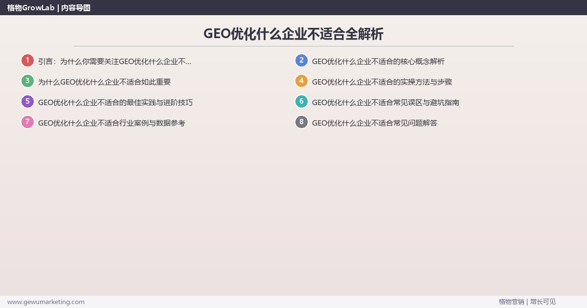 GEO优化什么企业不适合全解析：从策略到落地的系统方法